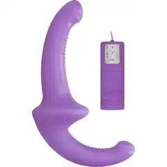  Фиолетовый безремневой вибрострапон с пультом управления Vibrating Silicone Strapless Strapon 