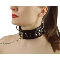  Черный ошейник с меховой подкладкой 