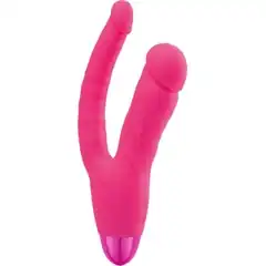  Розовый двойной вибратор INDULGENCE Rechargeable Insatiable Desire 21 см 