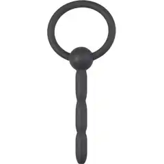  Черный силиконовый уретральный плаг Ribbed Hollow Silicone Penis Plug 10,5 см 