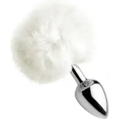  Металлическая анальная пробка с белым заячьим хвостиком White Fluffy Bunny Tail Anal Plug 