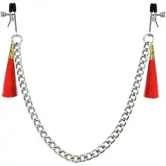 Зажимы на соски с красными кистями Tassel Nipple Clamp With Chain 