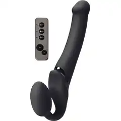 Черный безремневой вибрострапон Silicone Bendable Strap-On size M 