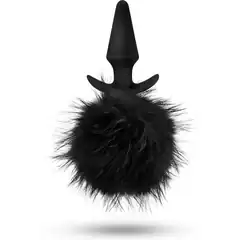  Силиконовая анальная пробка с чёрным заячьим хвостом Bunny Tail Pom Plug 12,7 см 