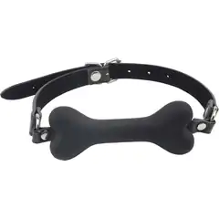  Черный силиконовый кляп-косточка Doggie Bone Bit Gag 