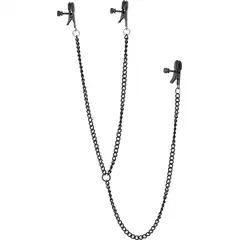  Черные зажимы на соски и клитор на цепочке Deluxe Nipple Clit Clamps 