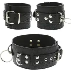  Черный ошейник с манжетами для рук COLLAR CUFF SET 