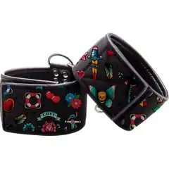  Наручники Printed Hand Cuffs Old School Tattoo Style на цепочке 