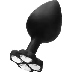  Черная анальная пробка с прозрачным кристаллом-клевером Diamond Butt Plug 8 см 