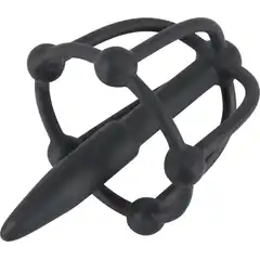  Черный силиконовый расширитель Penis Plug with Glans Cage 
