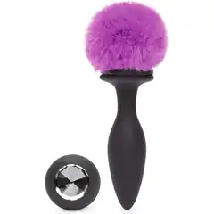  Черная анальная вибропробка Rechargeable Vibrating Bunny Tail Butt Plug Medium 12 см 