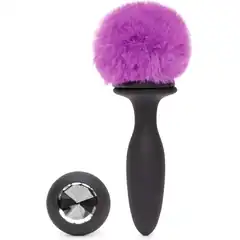  Черная анальная вибропробка Rechargeable Vibrating Bunny Tail Butt Plug Small 