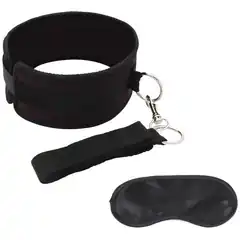  Черный ошейник с длинным поводком Collar and Leash Set 