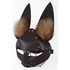  Коричневая маска Зайка с меховыми ушками 