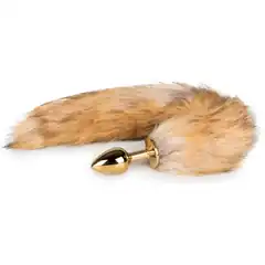 Золотистая анальная пробка с лисьим хвостом Fox Tail Plug 