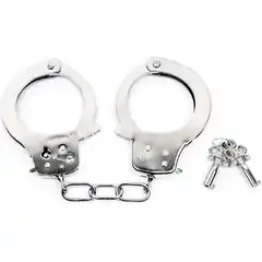  Серебристые металлические наручники на сцепке с ключиками 