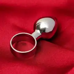  Серебристая алюминиевая анальная пробка с кольцом 