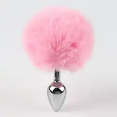  Серебристая анальная втулка с розовым хвостиком 