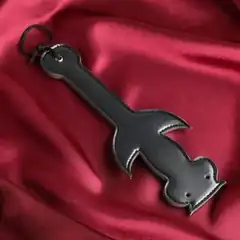  Черная кожаная шлепалка Чёртик 28,5 см 