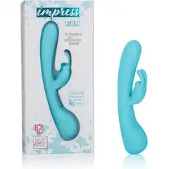  Голубой вибромассажер Impress Rabbit со стимуляцией клитора 18 см 