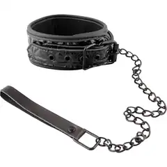 Чёрный кожаный ошейник с поводком Collar With Leash 