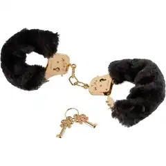  Наручники с чёрной меховой опушкой GOLD DELUXE FURRY CUFFS 