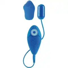  Синее виброяйцо POSH 10 FUNCTION PLEASURE PACK со съемной насадкой 