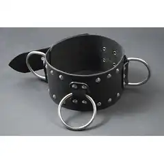  Чёрный не подшитый ошейник с большими кольцами 