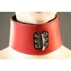  Красный кожаный ошейник на мягкой подкладке 