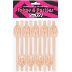  Телесные трубочки для напитков в виде вагины Pussy Straws 9 шт 