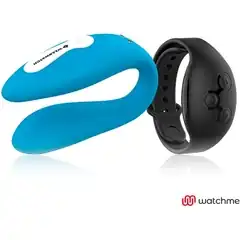  Голубой вибратор для пар с черным пультом-часами Weatwatch Dual Pleasure Vibe 