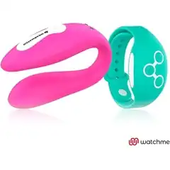  Розовый вибратор для пар с зеленым пультом-часами Weatwatch Dual Pleasure Vibe 