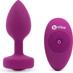  Ярко-розовая анальная вибровтулка с кристаллом Vibrating Jewel Plug S/M 10 см 