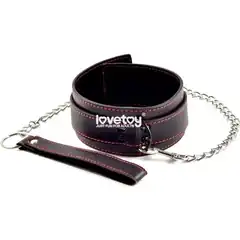  Черный ошейник с цепочкой-поводком Bondage Fetish Pleasure Collar 