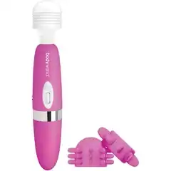  Розовый ротационный жезловый вибратор с двумя насадками 360° Spinning Head Wand Massager Set 