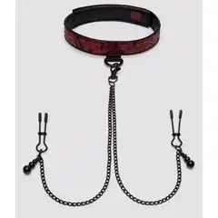 Ошейник с зажимами для сосков Reversible Collar Nipple Clamps 