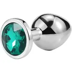  Серебристая анальная пробка iWonder c изумрудным кристаллом 7,2 см 