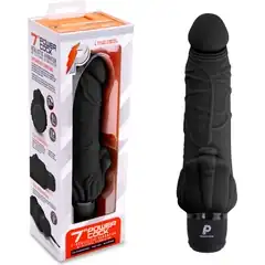  Черный вибратор-реалистик с клиторальными лепестками 7 Realistic Vibrator 21,5 см 