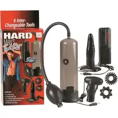  Набор для мужчин Hard Mans Tool Kit: вакуумная помпа, анальная пробка, эрекционные кольца и виброяичко 