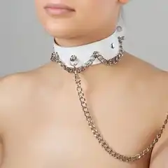  Белый ошейник с цепью 