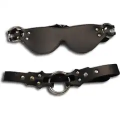  Чёрная кожаная маска и кляп-рамка Eye mask ring gag 