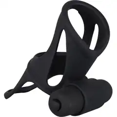  Чёрная насадка на пенис с вибропулей BLACK VELVETS 