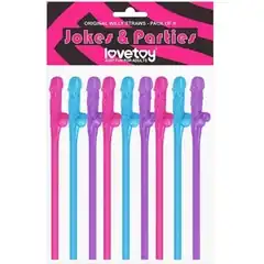  Разноцветные сувенирные коктейльные трубочки с пенисами Original Willy Straws 9 шт 