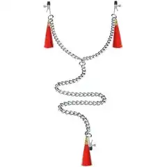  Зажимы на соски и клитор с игривыми красными кисточками Nipple Clit Tassel Clamp With Chain 