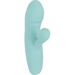  Бирюзовый мини-вибратор с клиторальным отростком Rabbit Vibrator 15,5 см 