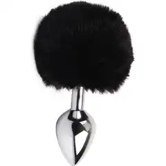  Серебристая анальная втулка с заячьим хвостиком Frolics Fur Tail Butt Plug 