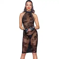  Облегающее платье из тюля с вышивкой Midi tulle dress with velvet straps in the back 