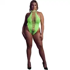  Зеленое неоновое боди size с имитацией шнуровки 