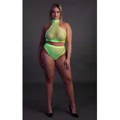  Эффектный зеленый комплект Turtle Neck and High Waist Slip 