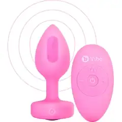  Розовый анальный плаг с кристаллом-сердцем Vibrating Heart Shape Jewel Plug S-M 